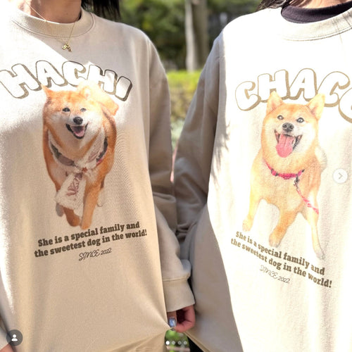 【柴犬】スウェット | お揃いで着るともっと楽しい!笑顔あふれるペアスウェット(はちちゃん/チャコちゃん)