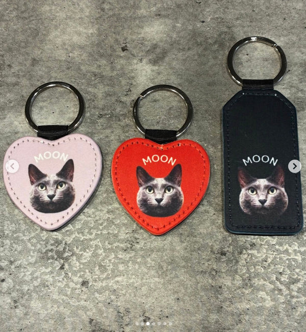 【グレー猫】キーホルダーセット | 身につけていつでも一緒!ご家族へのプレゼントにも喜ばれるレザーグッズ(ムンちゃん)