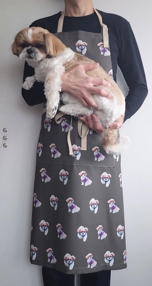 【シーズー】エプロン | 主夫業を頑張ると〜ちゃんへ!愛情たっぷりの総柄デザイン(陸くん)