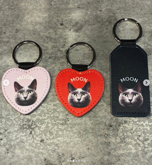【ロシアンブルー】キーホルダーセット | 身につけていつでも一緒！ご家族へのプレゼントにも喜ばれるレザーグッズ（ムンちゃん）